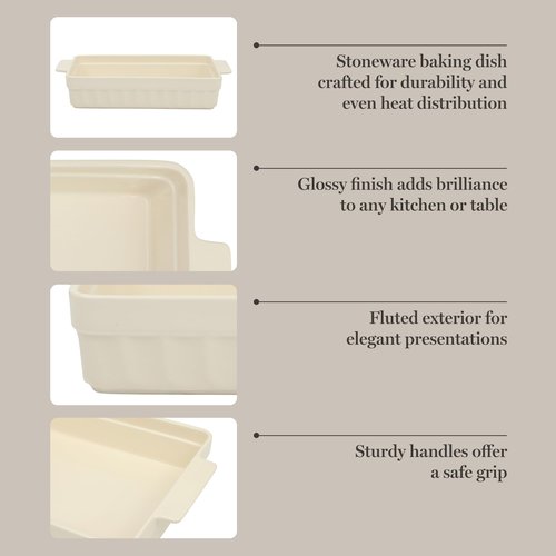 Martha Stewart Broadbrook Ceramic Bakeware, 13x9 Inch Rectangular Baking Dish with Handles, Cream Glazed Stoneware for Casseroles, Lasagna, Roasts & Desserts, Oven & Dishwasher Safe