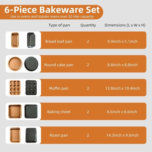 11-Piece Nonstick Baking Pans Set | Professional Grade Carbon Steel Bakeware - Dishwasher Safe, Oven Safe to 450°F