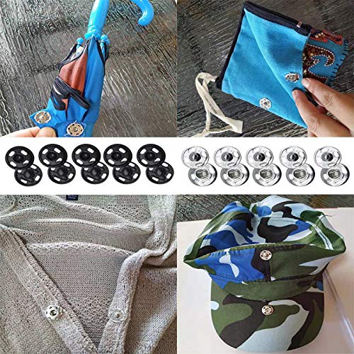 JOSDIOX 100 Sets Sew-On Snap Buttons, 10mm Black & Silver Fasteners