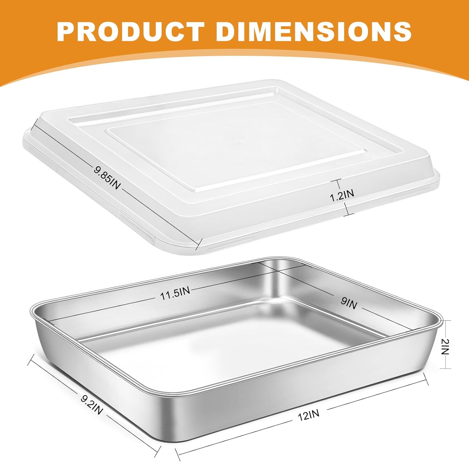 Regine Switzerland Stainless Steel Baking Pan - Deep Rectangle Cake Pans with Lids | 12⅓ x 9¾ x 2 Inch, Heavy Duty & Oven Safe