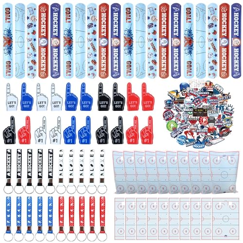 130PCS Hockey Party Favor Set - Keychains, Gift Bags, Stickers & More