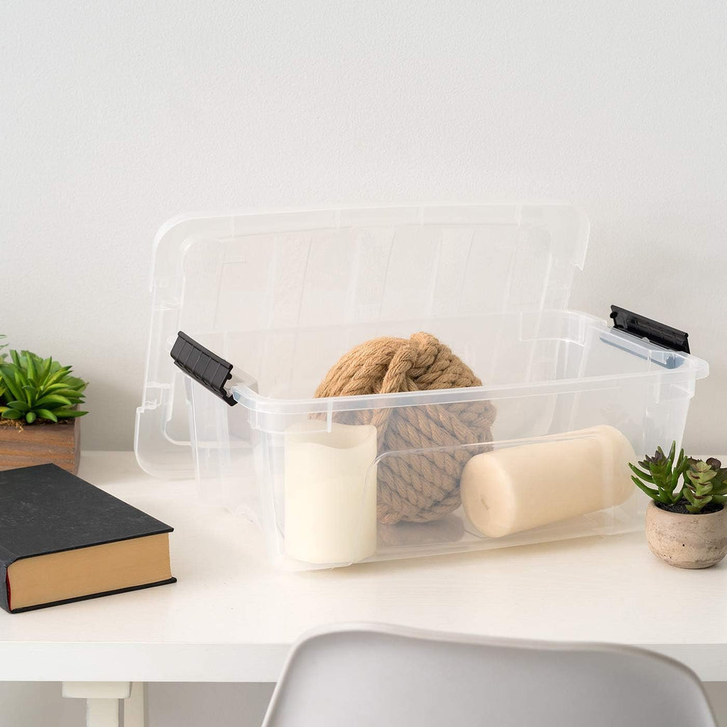 IRIS USA 13 QT Plastic Storage Box with Lid and Latches - 6 Pack - BPA-Free, See-Through Organizing Solution, Durable Nestable Stackable Containers, Secure Pull Handle - Clear