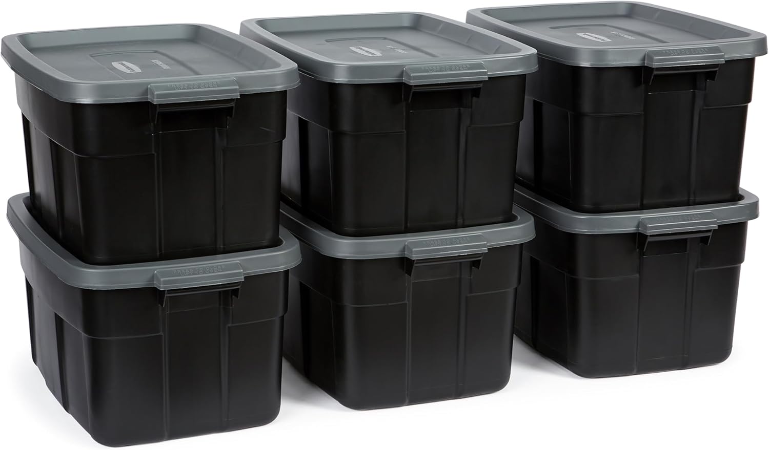 Rubbermaid Heavy Duty Storage Bins - Stackable Plastic Totes with Lids | 14 GAL, 6 Pack, Durable Design