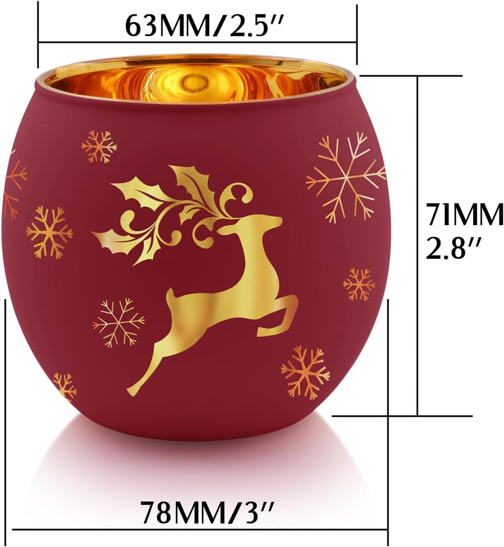 Skiennix Christmas Votive Candle Holder Set - 6 Red, Green & White Glass Tealight Holders with Laser Engraved Patterns for Festive Table Decor