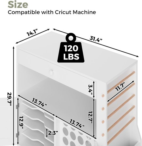 Kikihouse Craft Organizer Cart - Storage Cabinet for Cricut with 30 Vinyl Roll Holder | Ideal for Home Craft Room