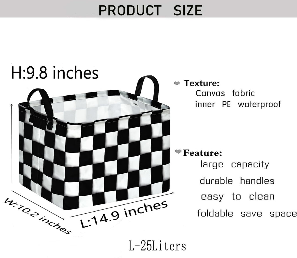 KUNRO Rectang Checkered Flag Storage Basket Gift Shelf Basket Storage Bin, Nursery Basket Organizer Box for With Handles for Room Deco