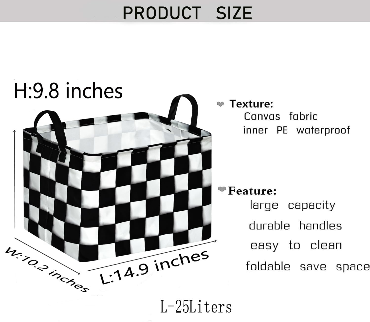 KUNRO Rectang Checkered Flag Storage Basket Gift Shelf Basket Storage Bin, Nursery Basket Organizer Box for With Handles for Room Deco