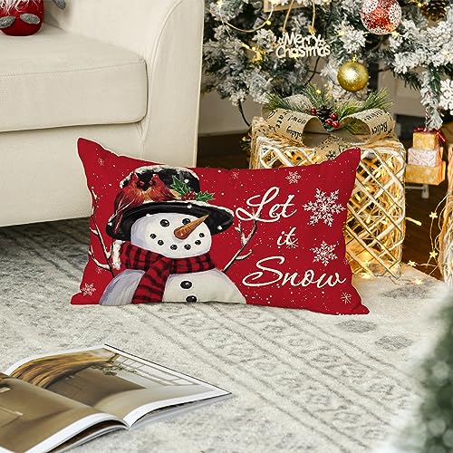 AVOIN colorlife Let It Snow Snowman Christmas Throw Pillow Cover, 12x20 Inch