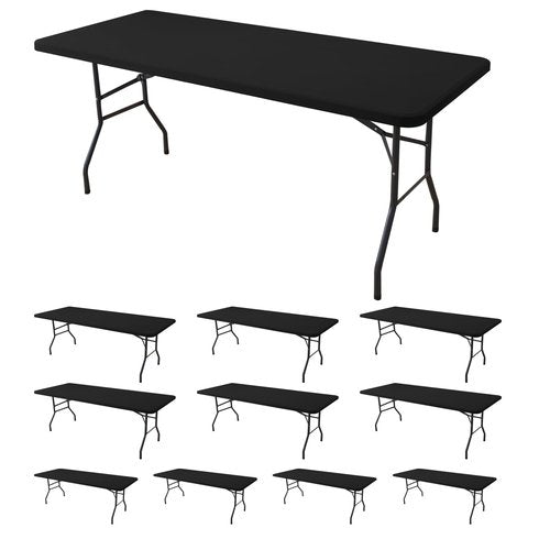 Enjoyidea Fitted Tablecloth for 8 Foot Rectangle Tables-10 Pack Black Elastic Outdoor Picnic Table Cover-Spandex Stretch Folding Table Cloths 8ft for Camping Dining Room Patio Kitchen Banquet Party