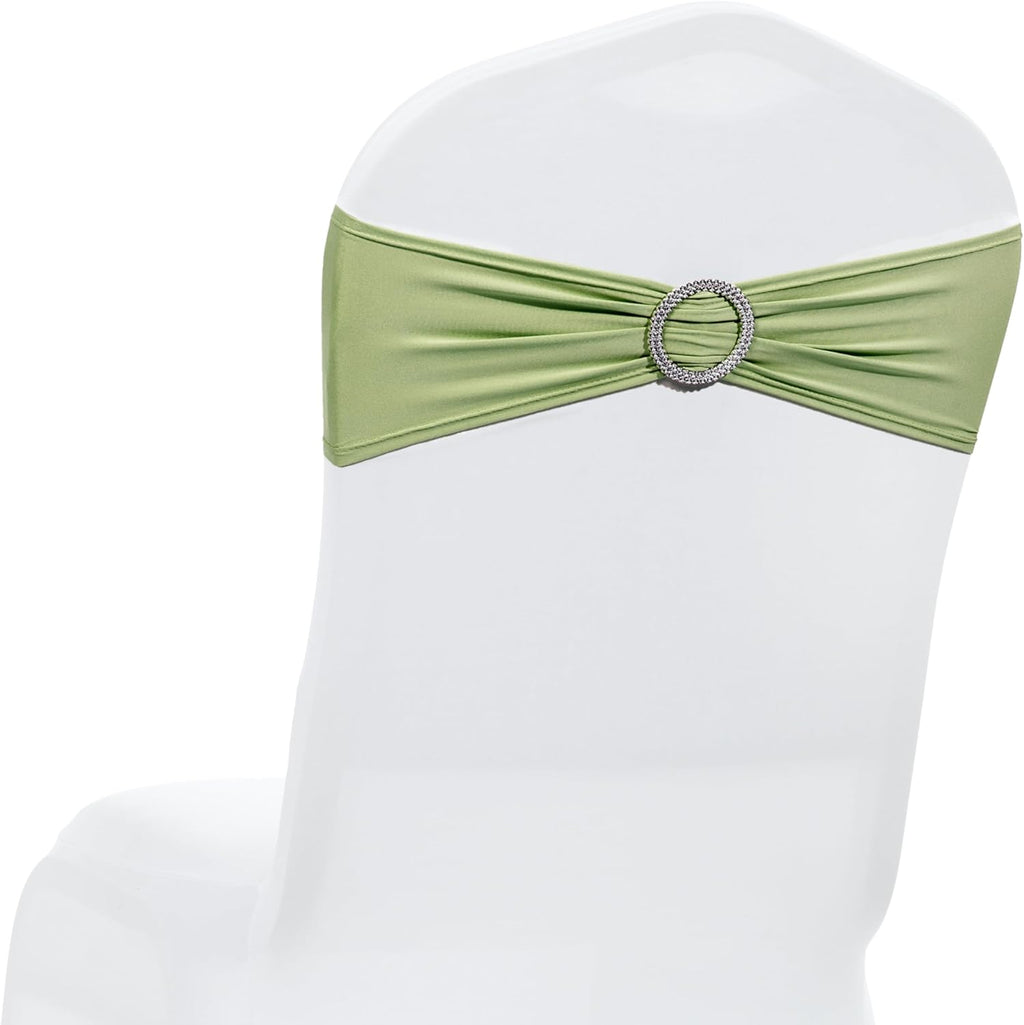 MDS Spandex Chair Sashes - Premium Stretch Covers with Buckle Slider | Universal Fit - Sage Green, Pack of 75