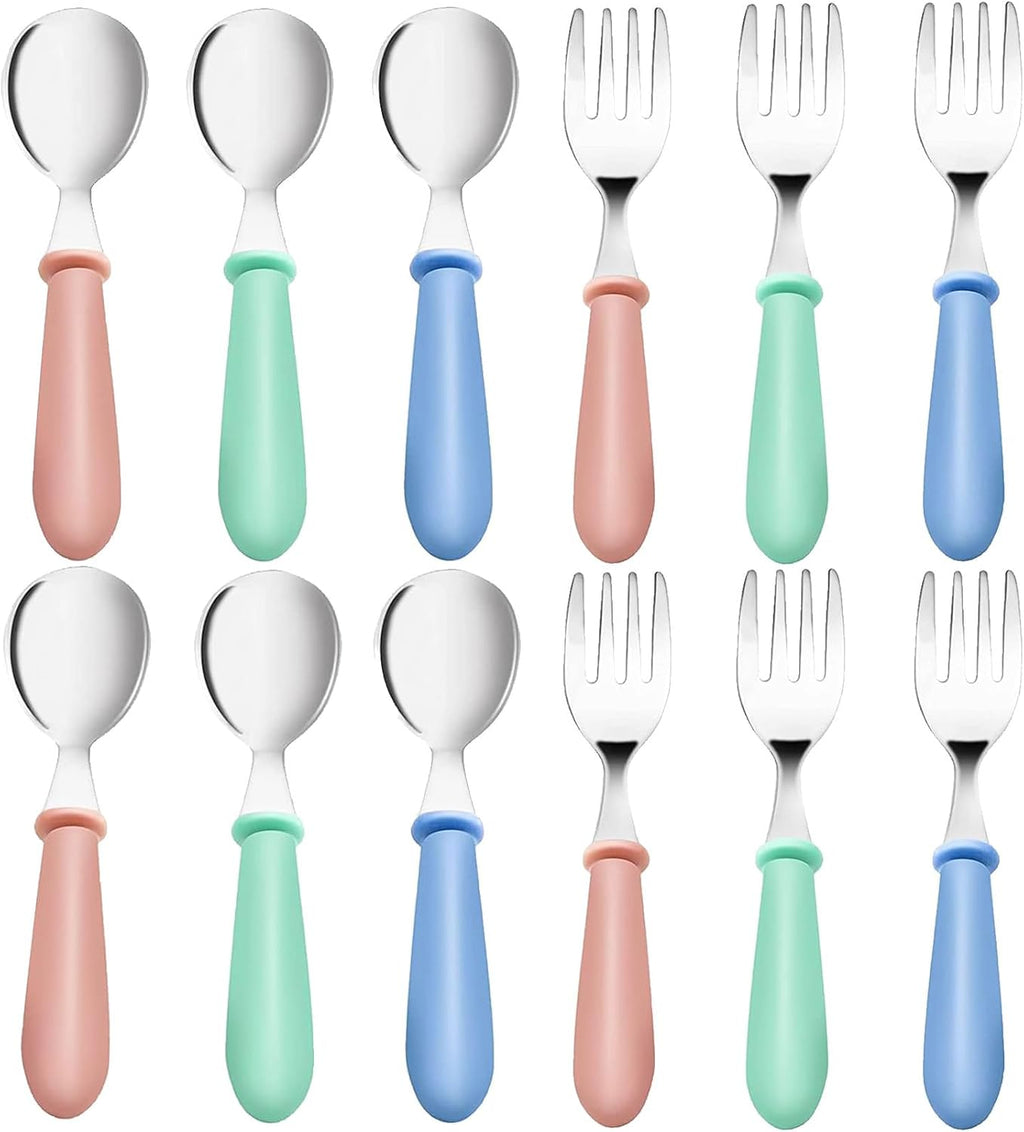 Skiennix Toddler Utensils Set - 12-Piece Stainless Steel Forks & Spoons | Dishwasher Safe Silverware