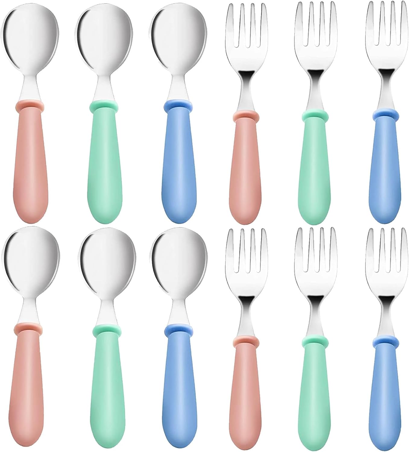 Skiennix Toddler Utensils Set - 12-Piece Stainless Steel Forks & Spoons | Dishwasher Safe Silverware