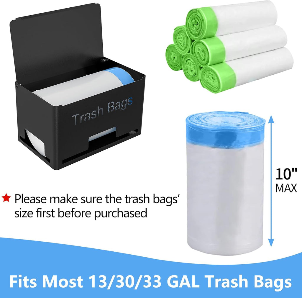 STWWO Large Trash Bag Holder - Metal Garbage Bag Dispenser for Kitchen Storage | Wall Mounted or Freestanding, Black