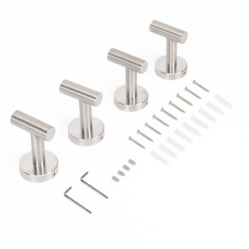 Livabber Bathroom Towel Hooks, 304 Stainless Steel Robe Shower Hooks Wall Mounted, Heavy Duty Towel Hangers for Bathroom Kitchen Bedroom (4 Pack, Brushed Nickel)