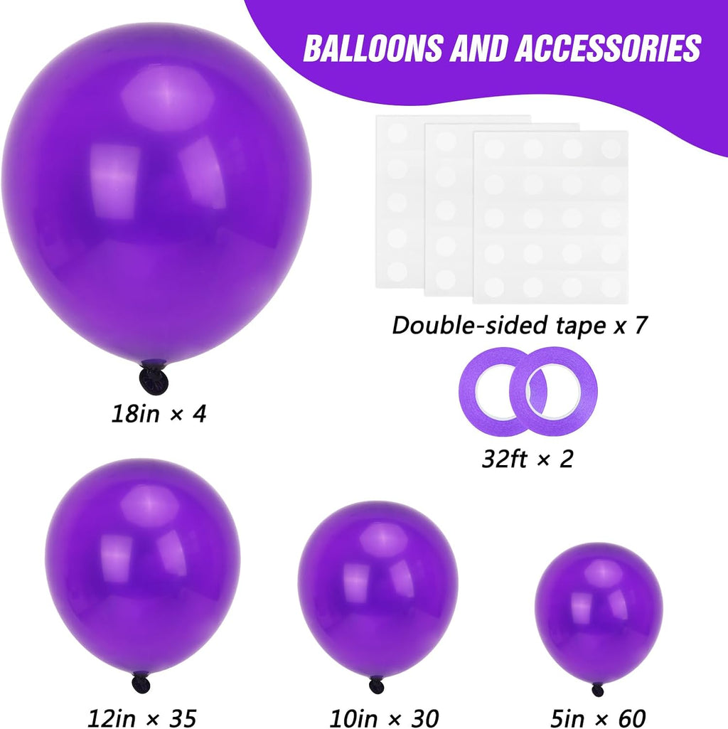 RUBFAC Dark Purple Balloons - 129-Piece Latex Balloon Garland Kit for Weddings & Parties | 5-12 Inch Sizes
