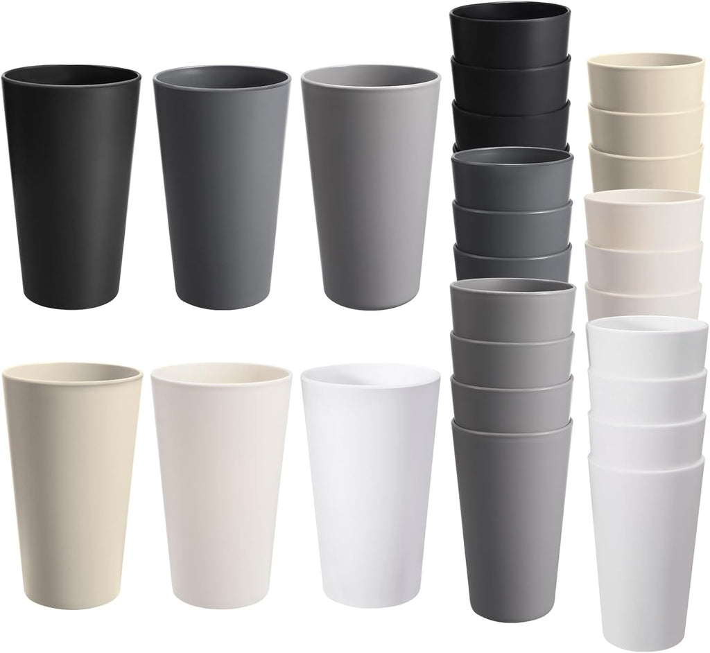 Skiennix 24 Pcs Unbreakable Plastic Cups Set - 20 Oz Reusable Tumblers | BPA-Free, Stackable & Dishwasher Safe