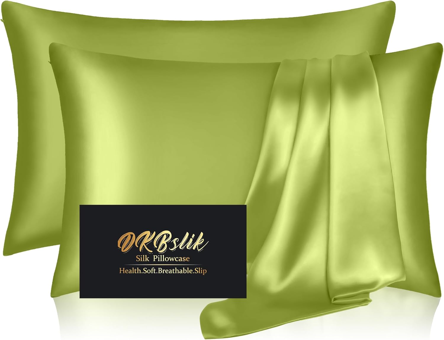 Skiennix Silk Pillowcases - Mulberry Silk Standard Set of 2 | Smooth, Anti-Acne, Olive Green with Zipper