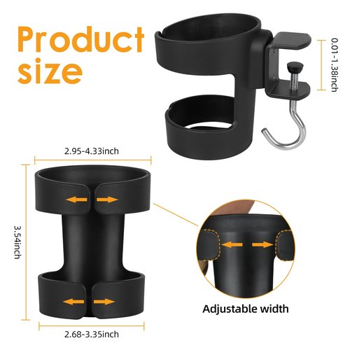 VEAQEE Desk Cup Holder, 2-in-1 Cup Holder for Desk Compatible with Stanley,Sinple Midern, Hydroflask, Owala, Adjustable Anti-Spill Tumbler Organizer with Hook for Home Office and School