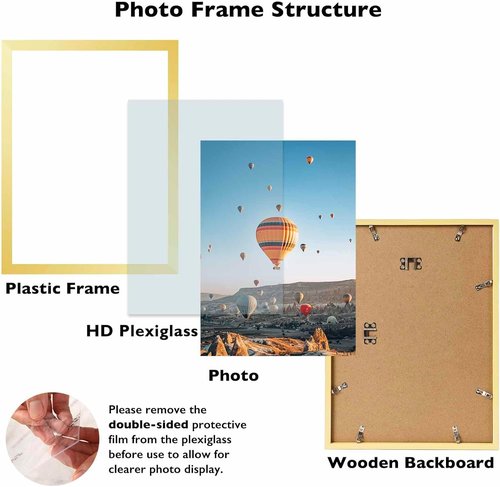 JCJMY Picture Frame - 10x14 Inch Horizontal & Vertical Wall Hanging | Shatter Resistant Plexiglass, Gold