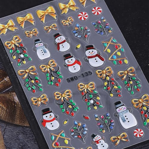 POWPOP 5D Christmas Nail Art Stickers Self-Adhesive Winter Decals