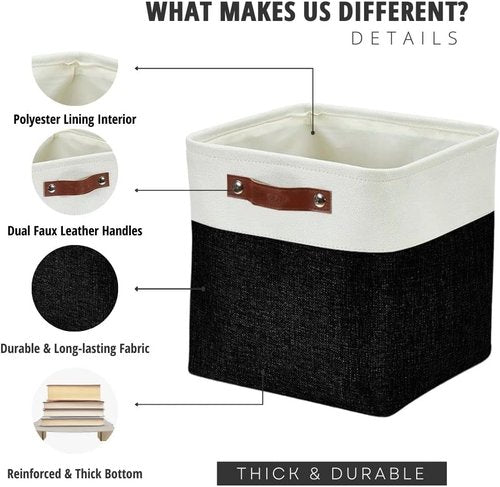 DECOMOMO Storage Cubes - 11x11 Cube Storage Bins | Stylish Black & White Baskets - 4 Pack