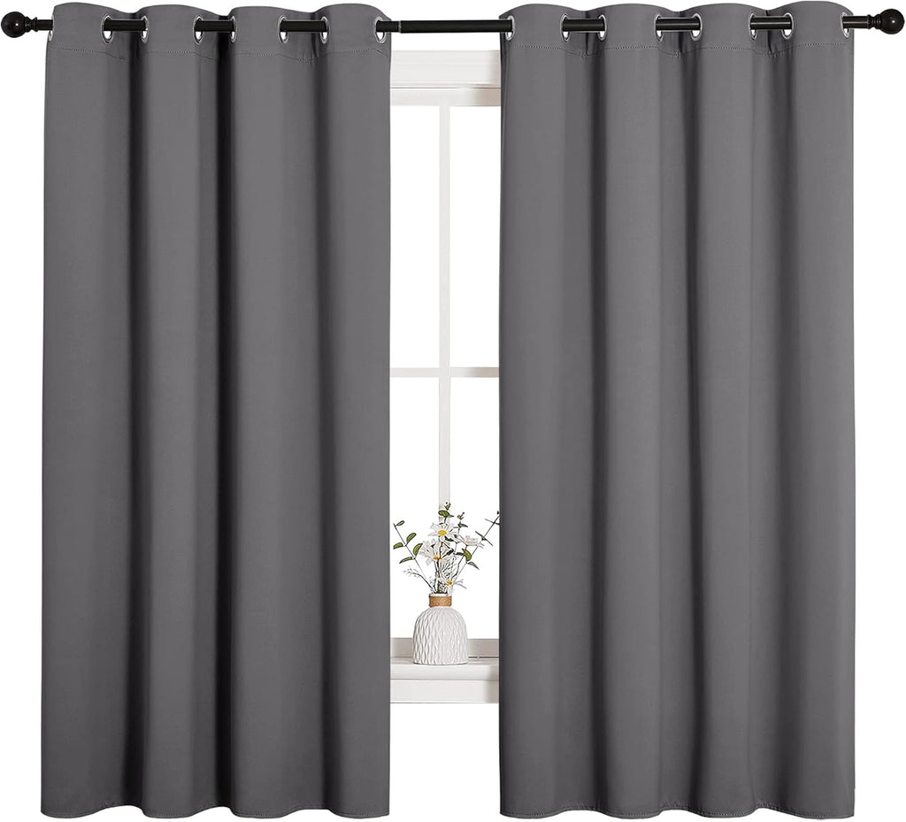 NICETOWN Grey Blackout Curtain Panels - Thermal Insulated Grommet Top Drapes for Bedroom | 2 Panels, W55 x L68-Inch