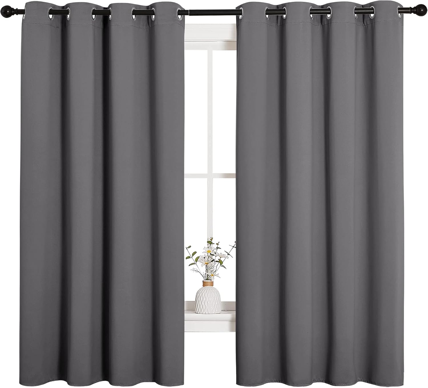NICETOWN Grey Blackout Curtain Panels - Thermal Insulated Grommet Top Drapes for Bedroom | 2 Panels, W55 x L68-Inch
