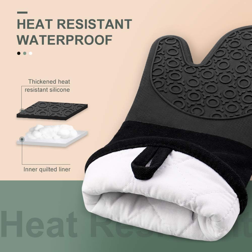 Sungwoo Extra Long Silicone Oven Mitts - Heat Resistant, Non-Slip Grip for BBQ & Baking | 14.6 Inch Black