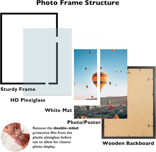 JCJMY 18x24 Picture Frame - Versatile Display for 16x20 Photos with Mat or 18x24 Without Mat, Black