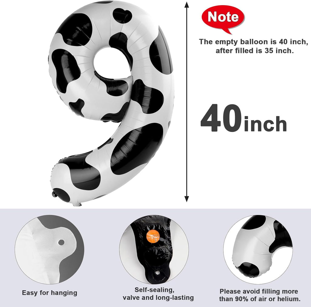 40 Inch White & Black Number 9 Balloon - Perfect for Birthday Parties, Weddings & Graduations