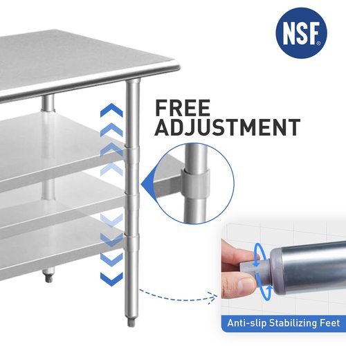 ROCKPOINT Stainless Steel Table for Prep & Work 14x24 Inches, NSF Metal Commercial Kitchen Heavy Duty Table with Adjustable Under Shelf and Table Foot for Restaurant, Home and Hotel