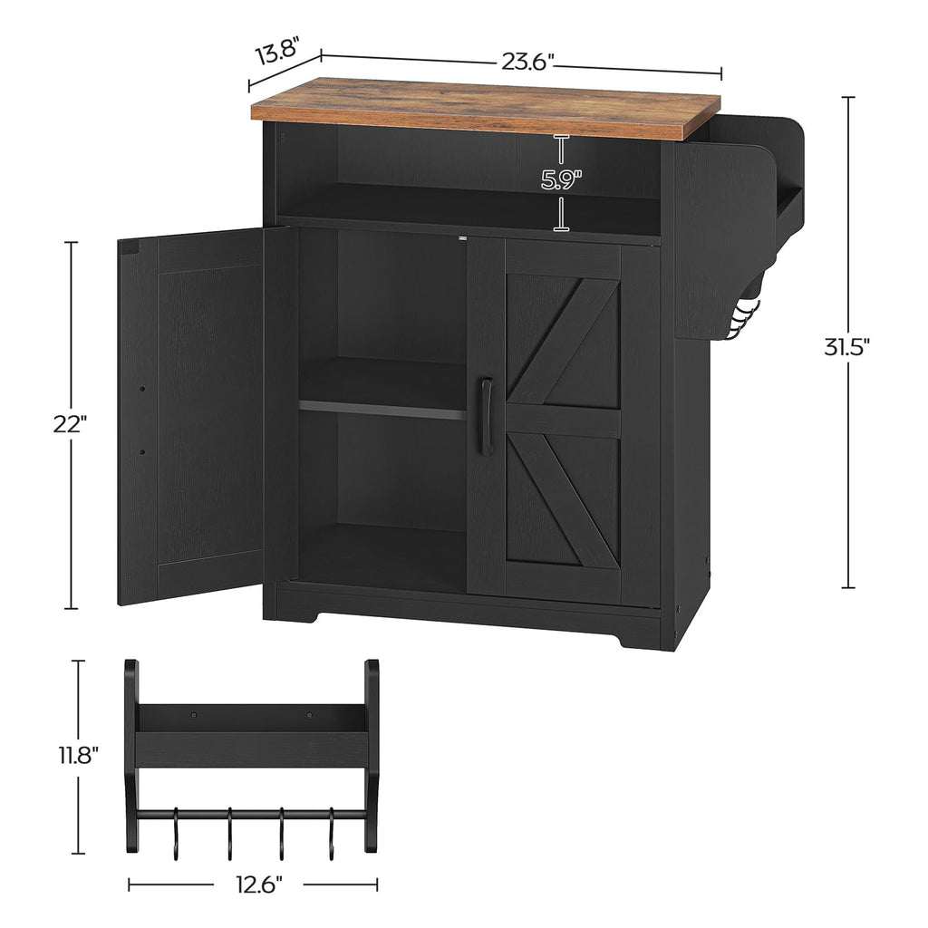 YATINEY Coffee Bar Cabinet, Kitchen Island with Storage, Farmhouse Sideboard Buffet Cabinet with Dual-Purpose Floating Shelf and Hooks, for Restaurant, Living Room, Rustic Brown KF22BR