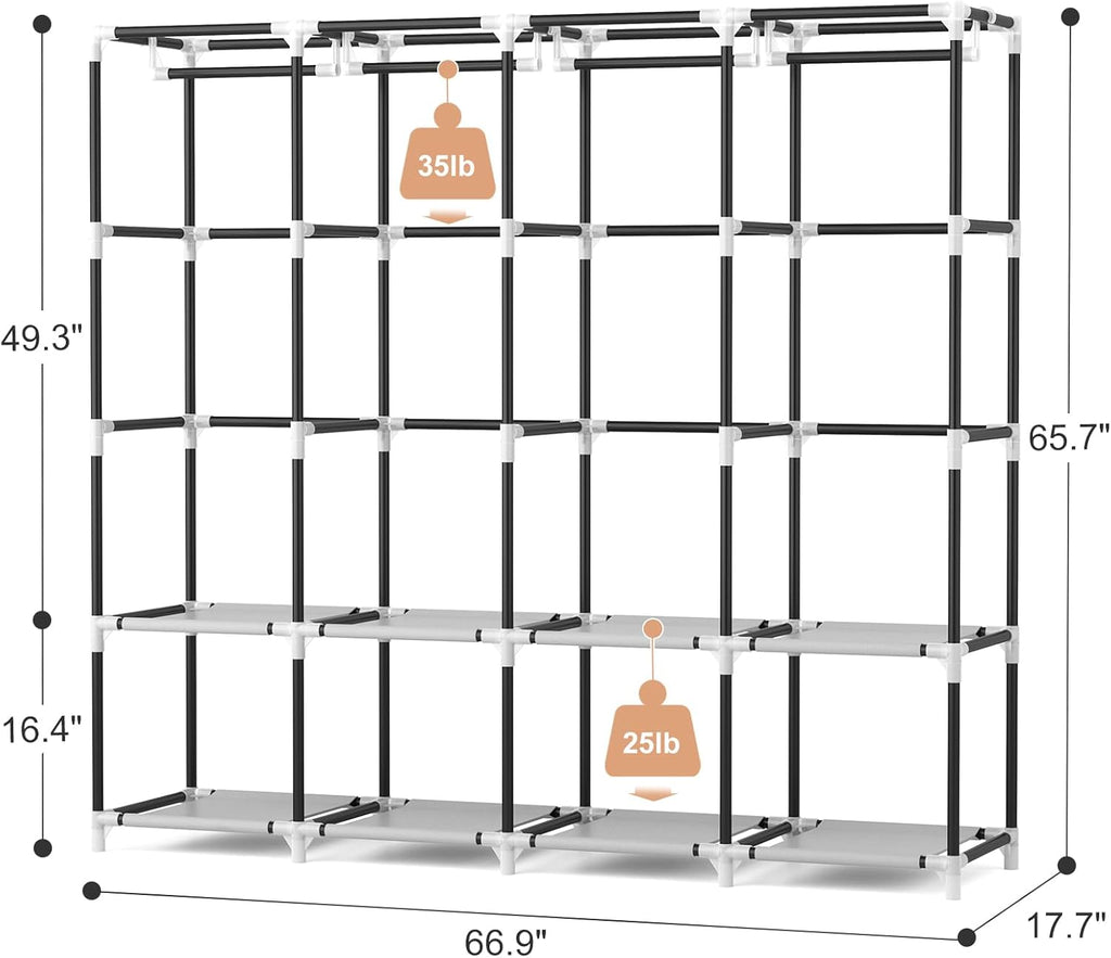 VTRIN Portable Closet - 67 Inch Wide Wardrobe with Cover, 4 Shelves & 4 Hanging Rods - Sturdy Black Design
