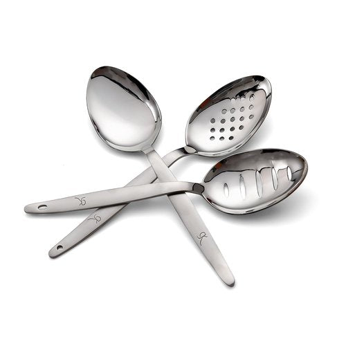 BNAZIND 3-PCS Kunz Spoon | 9 Inch 18/10 Stainless Steel Serving Spoons Set Include Serving Spoon, Slotted and Perforated Spoons, Perfect for Basting, Plating, Quenelle, Sauces (Regular Set)