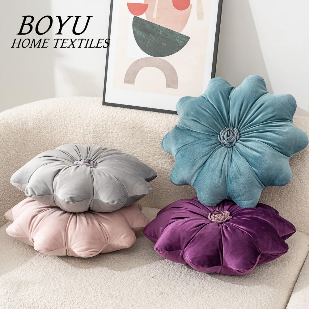 UNWAAT 15.7 Inches Round Throw Pillows Velvet Flower Chair Cushion for Couch Sofa Chair Bed Home Decoration