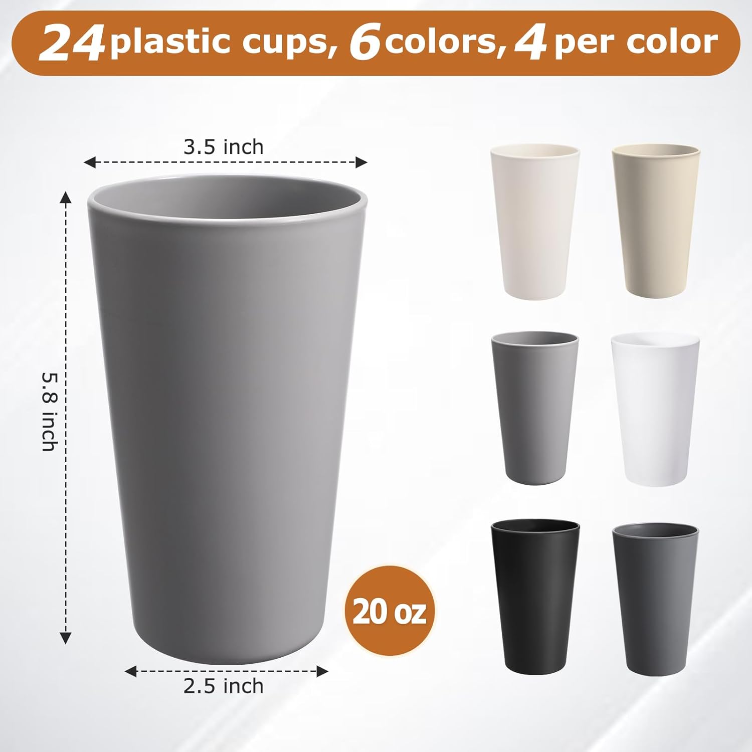 Skiennix 24 Pcs Unbreakable Plastic Cups Set - 20 Oz Reusable Tumblers | BPA-Free, Stackable & Dishwasher Safe