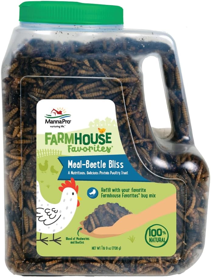 Manna Pro Beetle Bliss Poultry Treat - All-Natural Mealworm & Beetle Blend - 25oz, 45% Protein