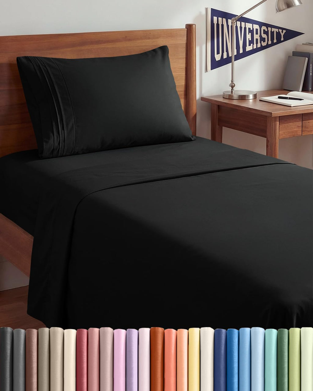 Skiennix Twin XL Sheet Set - Comfy Cooling Bed Sheets - Ultra-Soft, Deep Pockets, Wrinkle-Free - Black