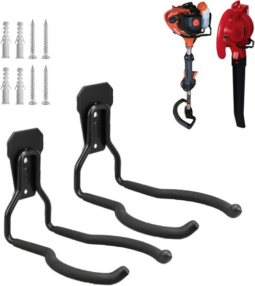 Garden Power Tool Hanger - Garage Wall Hooks for Weedeater & String Trimmer | Black, 2 Pcs