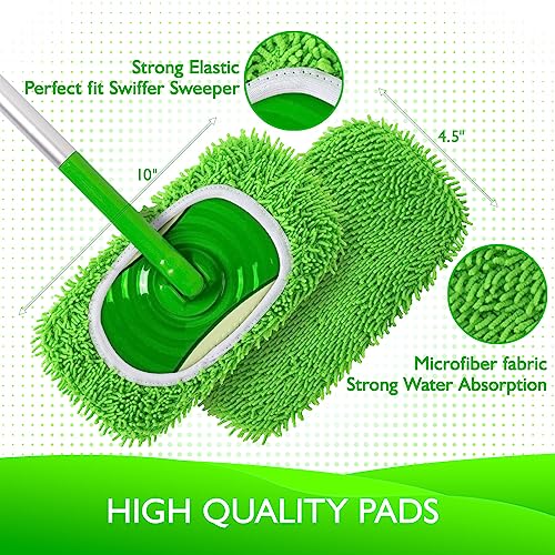 Yicotira Reusable Microfiber Mop Pads for Swiffer Sweeper, 4 Pack Green