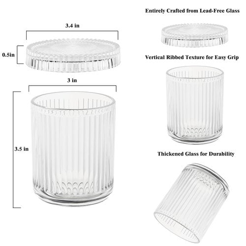 rejomiik Glass Qtip Holder Dispenser 2 Pack, Bathroom Canister Apothecary Jars with Lids, Vanity Makeup Accessories Storage Organizer for Cotton Swabs, Cotton Balls, Pads, Floss Picks, Clear