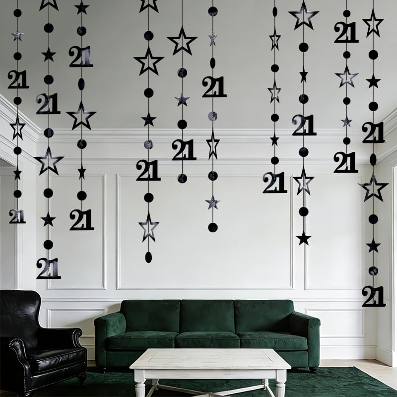 Black 21st Birthday Decorations - 30ft Happy Birthday Garland Set