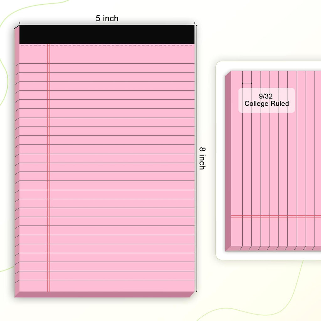 Skiennix 5-Pack Small Note Pads - 5x8 College Ruled Perforated Writing Pads | 30 Sheets Each