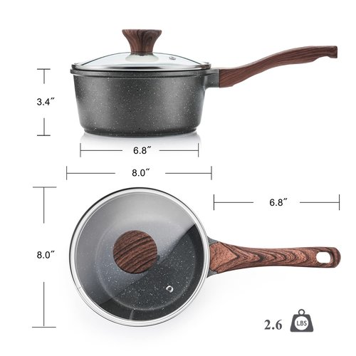 SENSARTE Nonstick Sauce Pan with Lid Saucepan Set, Swiss Granite Coating Sauce Pot Kitchen Cooking Pot, Induction Comptable, Free of Intentionally Added PFOA, 1.5 + 2.5 QT