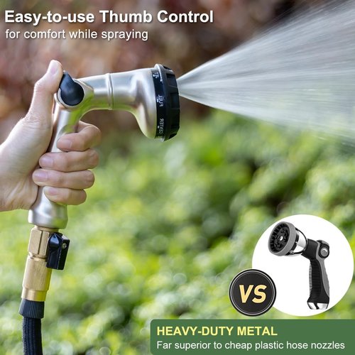 FANHAO Heavy Duty Metal Garden Hose Nozzle - 8 Spray Patterns for High Pressure Watering | Ideal for Lawns & Pets
