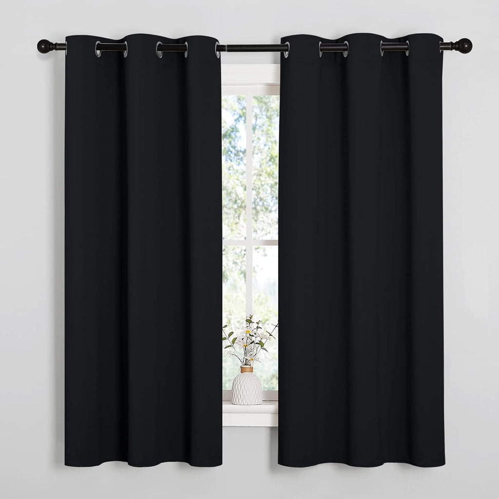 NICETOWN Adjustable Curtain Rods 2-Pack | 48-86 Inch | Black Grommet Blackout Curtains