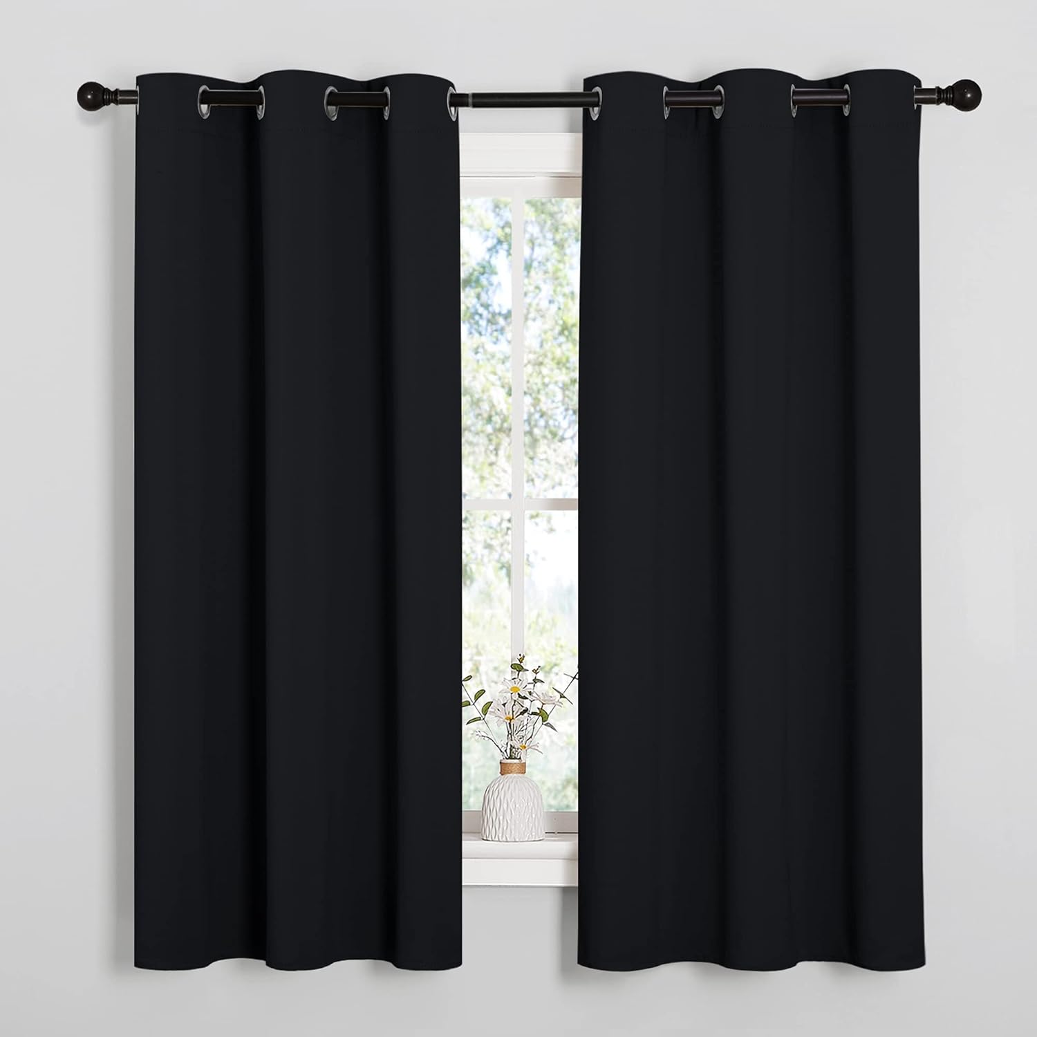 NICETOWN Adjustable Curtain Rods 2-Pack | 48-86 Inch | Black Grommet Blackout Curtains