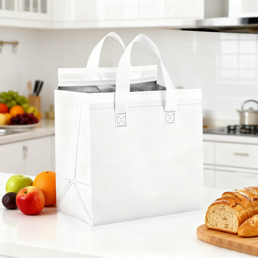 SAMORADREA 120 Pcs Insulated Take Out Bags Bulk in Thermal Insulation Lunch Bag for Hot Cold Food Coffee Milk Tea BBQ or Wedding Birthday Catering Restaurant Grocery Picnic Donation Gift Bag