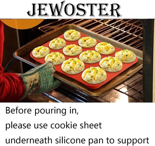 Jewoster Silicone Muffin Pan - Nonstick 12-Cup Baking Molds, BPA-Free | 2-Pack for Muffins & Cupcakes