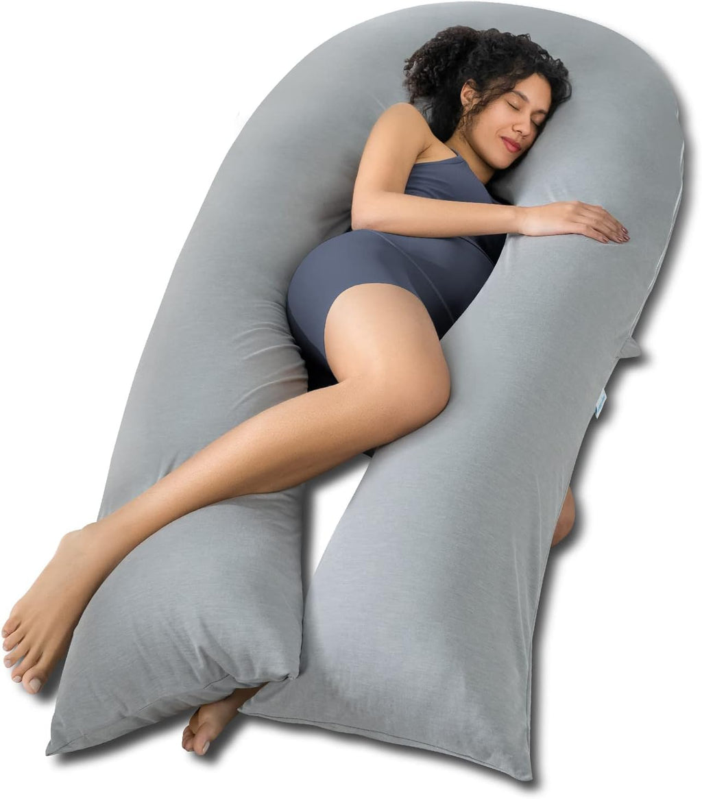 Queen Rose Extra Long U Shaped Body Pillow - Cooling Pregnancy Pillow for Full Body Support | 65 Inch Grey